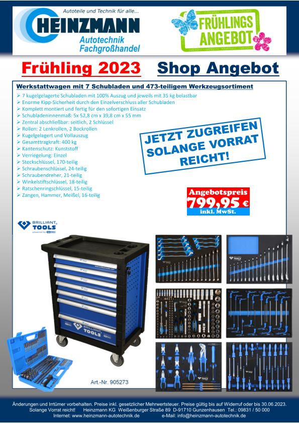 Frühling 2023 - Shop Angebot +++ Brilliant Tools - Werkstattwagen mit 7 Schubladen und 473-teiligem Werkzeugsortiment