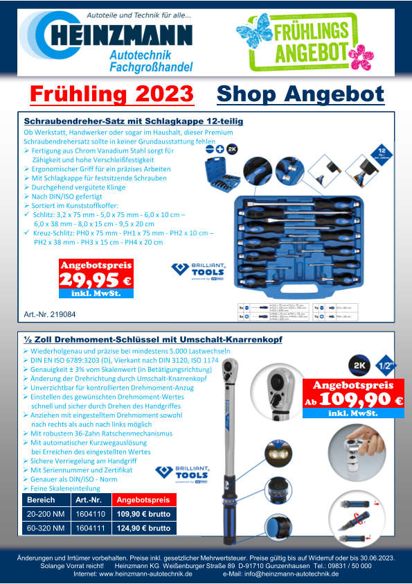 Frühling 2023 - Shop Angebot +++ Brilliant Tools - Schraubendreher-Satz mit Schlagkappe 12-teilig +++ ½ Zoll Drehmoment-Schlüssel mit Umschalt-Knarrenkopf