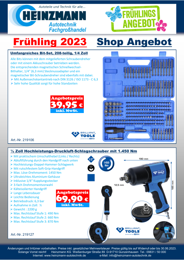 Frühling 2023 - Shop Angebot +++ Brilliant Tools - Umfangreiches Bit-Set, 208-teilig, 1/4 Zoll +++ ½ Zoll Hochleistungs-Druckluft-Schlagschrauber mit 1.450 Nm